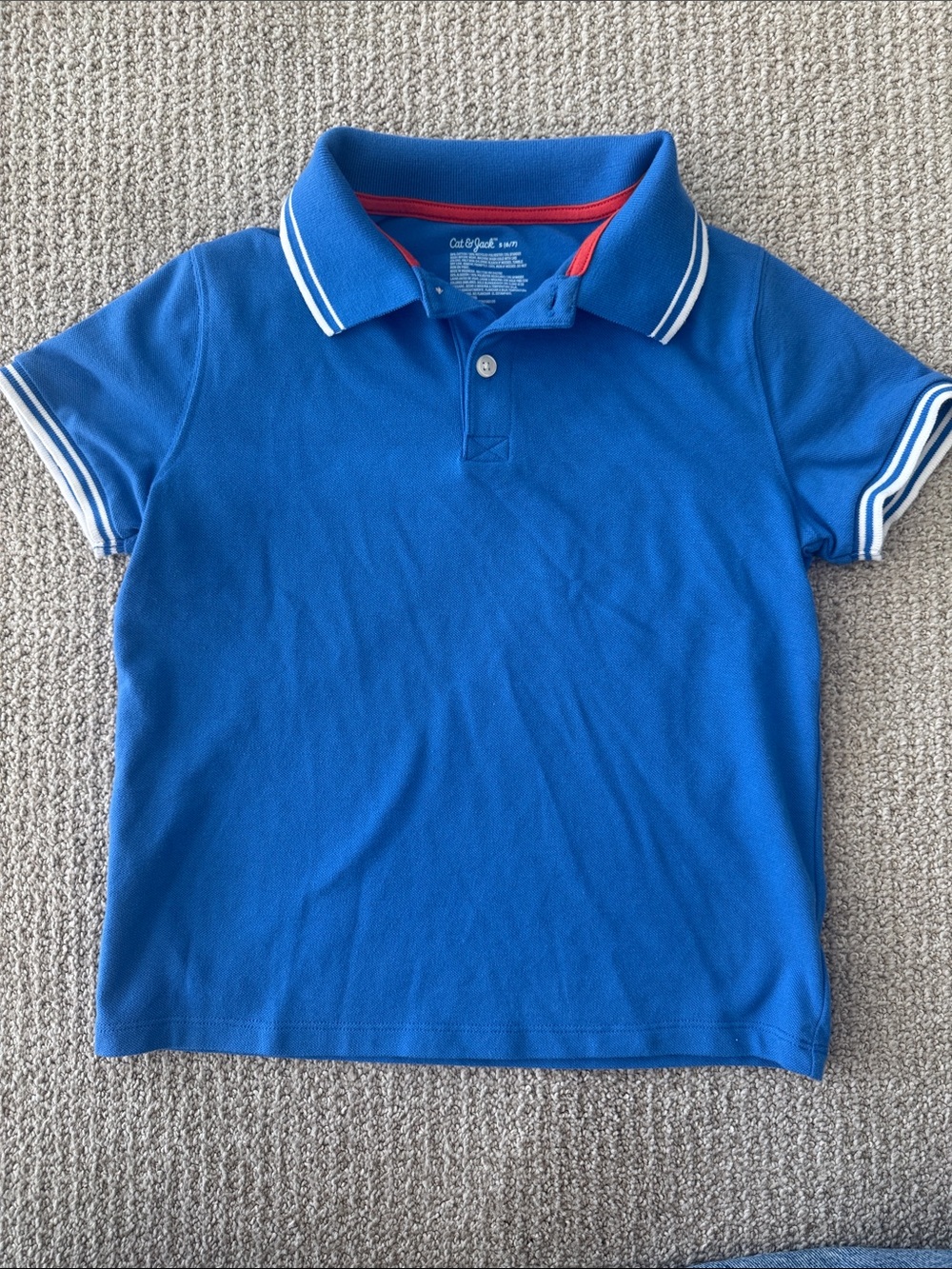 Cat & Jack Blue Polo Shirt with White Stripe Trim